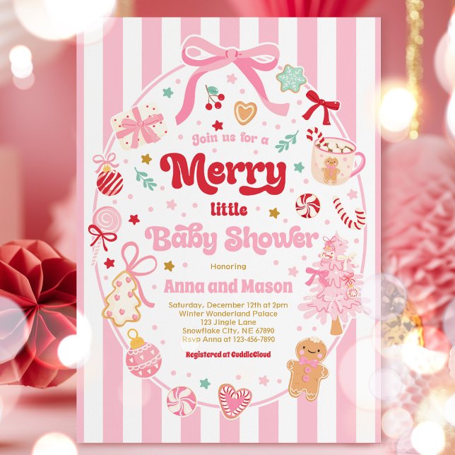 Invitation Merry Little Baby Shower Christmas Coquette Bow  (Créateur téléchargé)