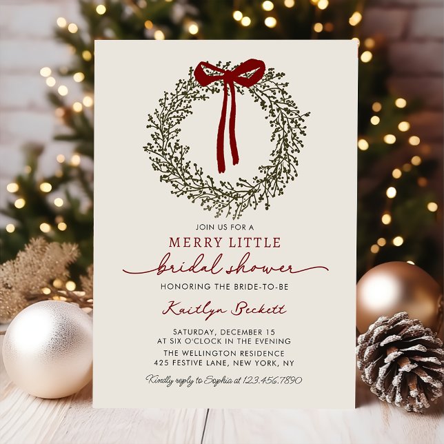 Invitation Merry Little Bow Christmas Wreath Bridal Shower (Créateur téléchargé)