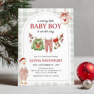 Invitation Merry Little Boy Goose Noël Baby Shower