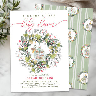 Invitation Merry Little Christmas Baby shower Wreath