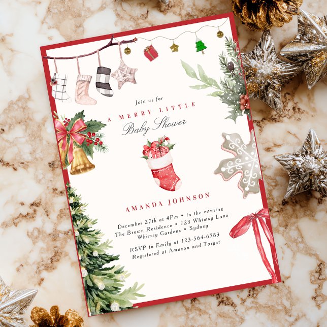 Invitation Merry Little Christmas tree Ornaments Baby Shower (Créateur téléchargé)