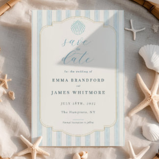 Invitation Mers côtières coquille bleue mariage save the date