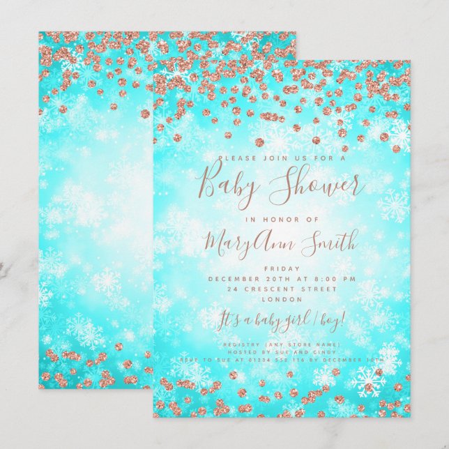 Invitation Merveille rose d'hiver de parties scintillantes (Devant / Derrière)