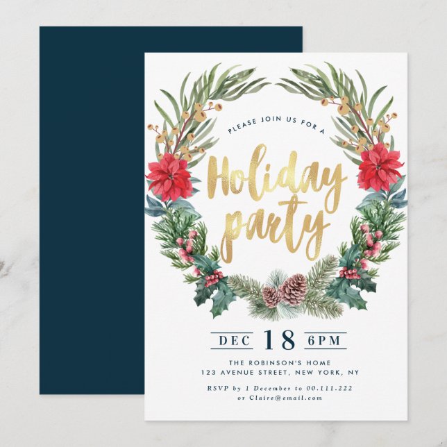 Invitation Merveilleuse fête fleurie de poinsettia (Devant / Derrière)