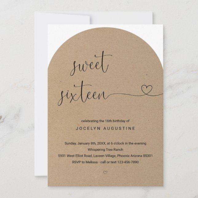Invitation Merveilleusement simple Sweet sixteen fête d'anniv (Devant)