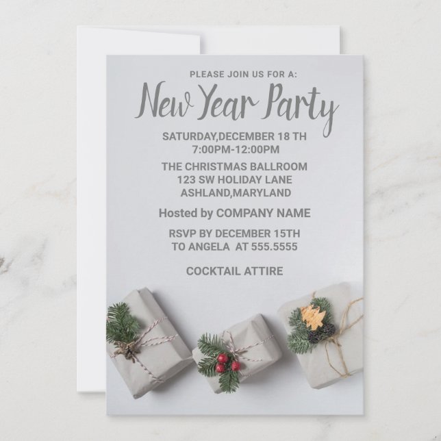 Invitation Merveilleux cadeau de nouvelle année Grey (Devant)