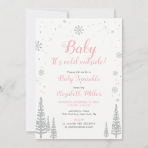 Invitation Merveilleux Hiver, Fille Bébé Sprinkle, Rose Argen