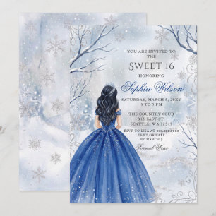 Invitation Merveilleux Hiver Princesse Bleu Royal Sweet 16