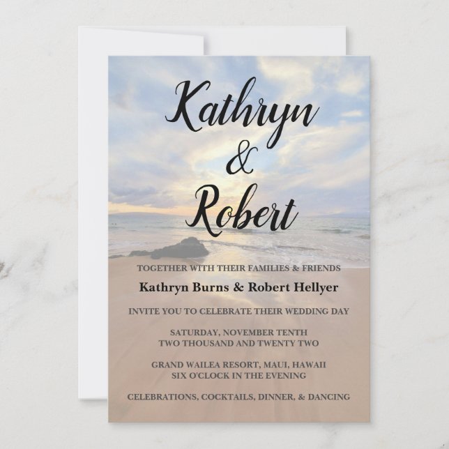 Invitation Merveilleux Mariage sur la plage de Maui (Devant)