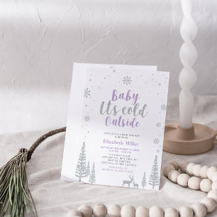 Invitation Merveilleux Monde d'Hiver Argenté et Violet pour F