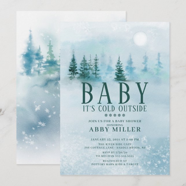 Invitation Merveilleux pays d'hiver Bébé il fait froid dehors (Devant / Derrière)