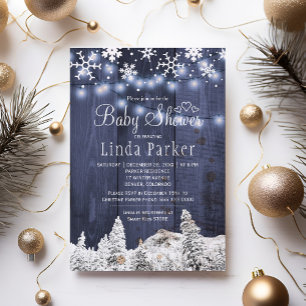 Invitation Merveilleux univers hivernal rustique bleu blanc p