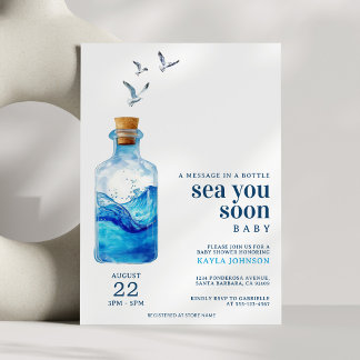 Invitation Message dans une bouteille pour bébé Sea You Soon