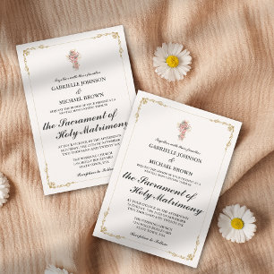 Invitation Messe de Noces Blanc Élégant Bordure Dorée