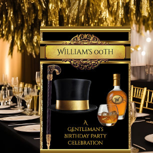 Invitation Messieurs Whisky Élégant Or Noir Anniversaire 