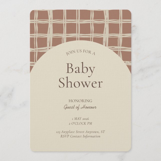 Invitation Messy Plaid Geometric Gender Neutral Brown Beige (Devant)