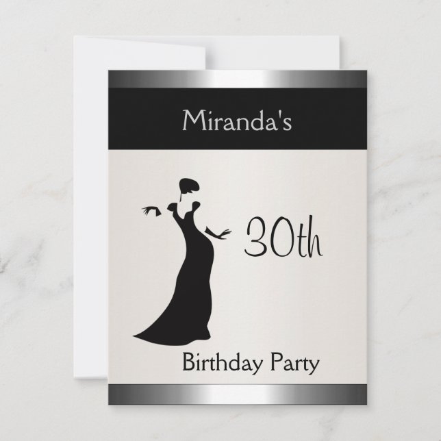 Invitation Metal Argent Anniversaire Fête Élégante Dame 2 (Devant)