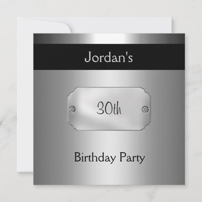 Invitation Metal Black Silver 30e fête d'anniversaire 3 (Devant)