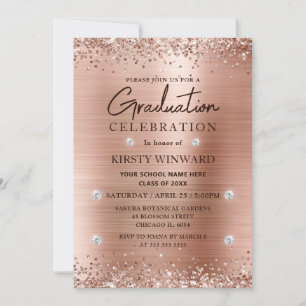 Invitation Métal brossé et Parties scintillant rose Gold