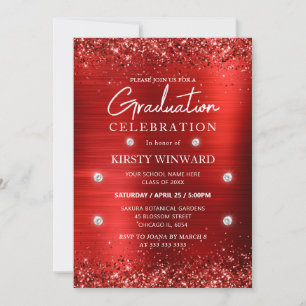Invitation Métal brossé rouge et Parties scintillant Graduati
