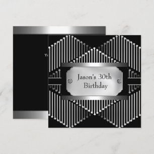 Invitation Métal Chrome Noir Style Argent Hommes 30ème