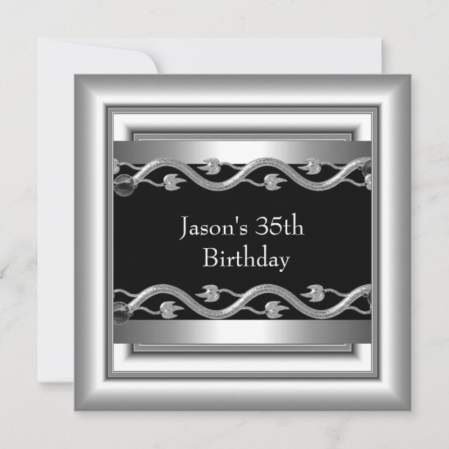 Invitation Métal Chrome noir style blanc argent Mens 35ème 5 (Devant)