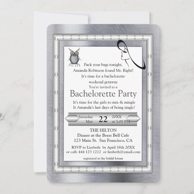 Invitation Métal Or, Argent - Bachelorette en laiton (Devant)