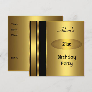 Invitation Métal Or Noir Homme 21e Anniversaire Parti Homme