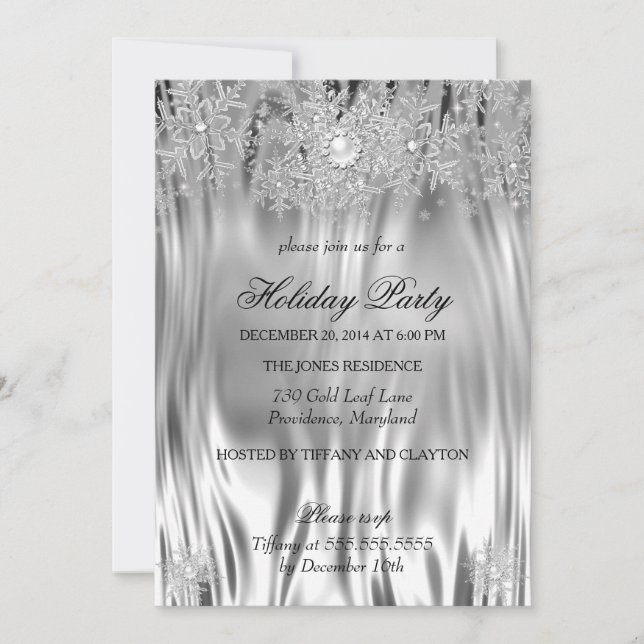 Invitation Metal Silver Look Winter Wonderland Fête (Devant)
