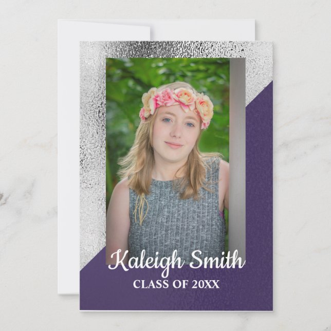 Invitation Metallic Purple and Silver Photo Graduation Party (Devant)
