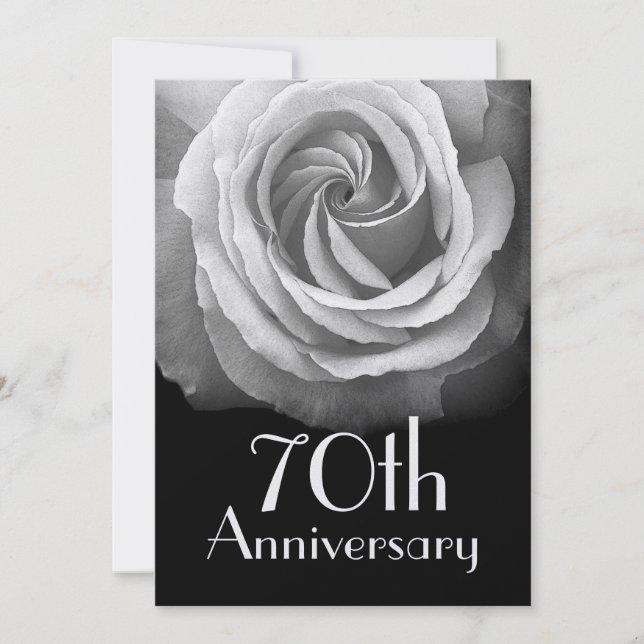 Invitation Métallic Rose Blanche Argent Anniversaire 70 ans (Devant)