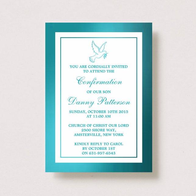 Invitation Métallic Turquoise Dove Sainte Communion Ou Confir (Créateur téléchargé)