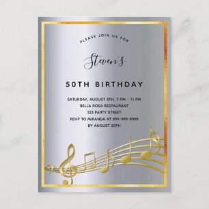 Invitation métallique avec notes de musique argent