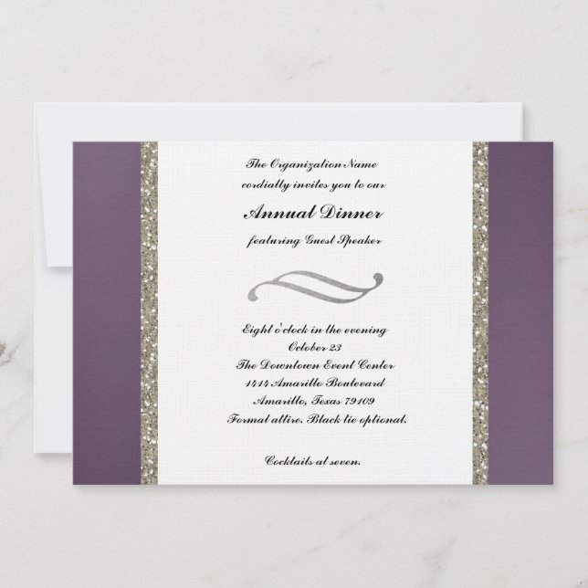 Invitation métallique et argentée pourpre de dîner (Devant)
