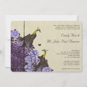 Invitation Métallurgie Eggplant moutarde Vintage Peacock Bird