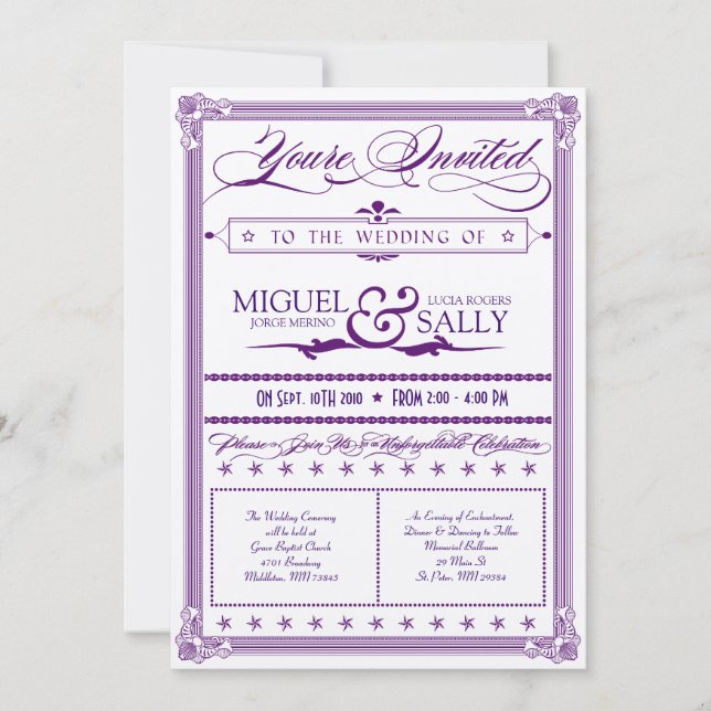 Invitation Métallurgique violet et or do-it-yourself Mariage (Devant)