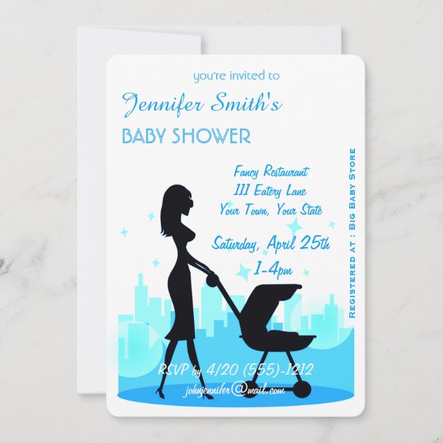 Invitation Metro City Boy Baby shower Blue (Devant)
