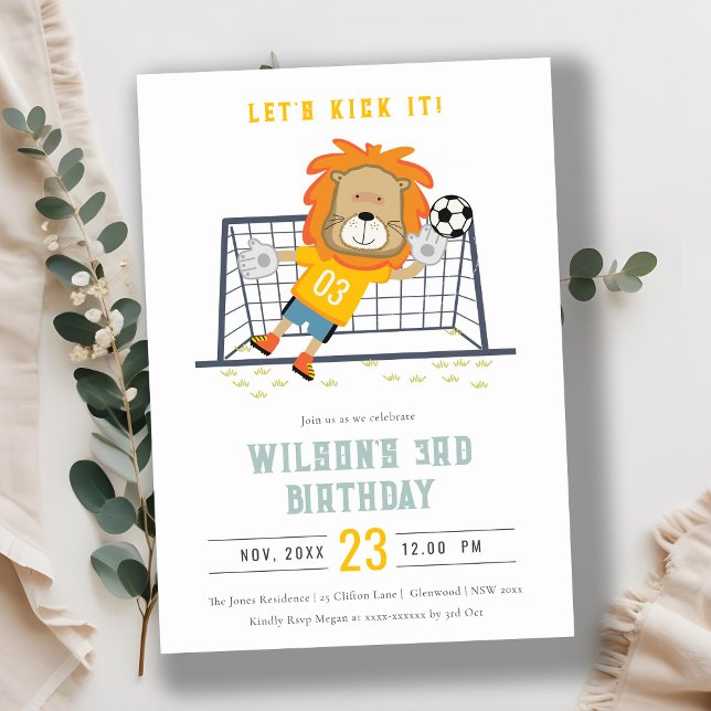 Invitation Mettons-nous Lion Goalkeeper Soccer Anniversaire d (Créateur téléchargé)