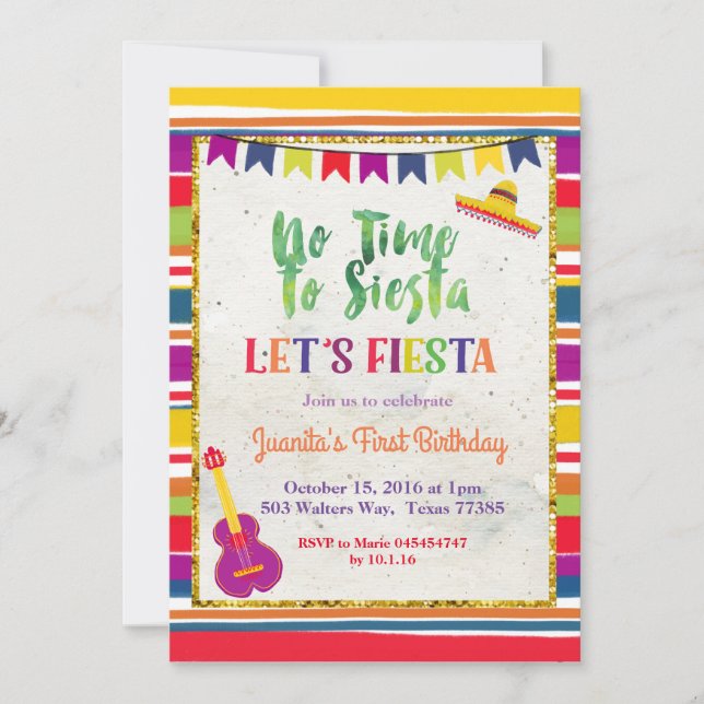 Invitation Mexicain d'invitation d'anniversaire de fiesta (Devant)
