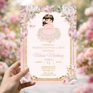 Invitation Mexicain Fille Rose Blanc Présentation De Trois An
