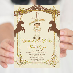 Invitation Mexicain Gold Brown Fiesta Boy Baptême Christening