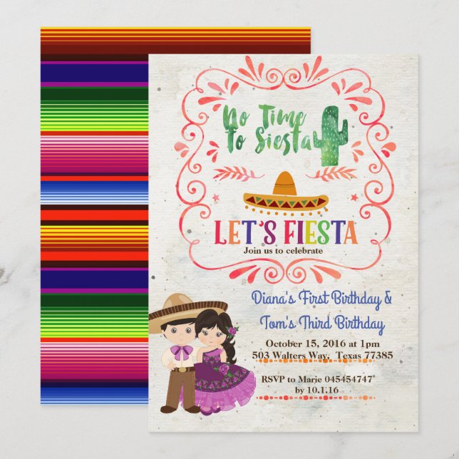 Invitation mexicaine d'anniversaire de fiesta (Devant / Derrière)
