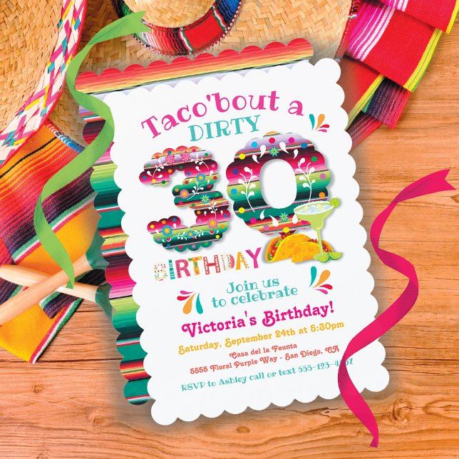 Invitation Mexicaine Fiesta Dirty 30 Papel Picado Birthday In (Créateur téléchargé)