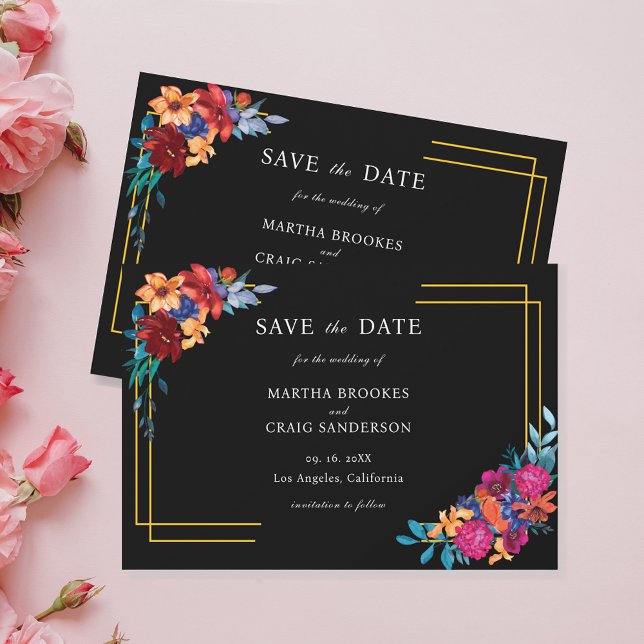 Invitation Mexicaine Fiesta Floral Noir Mariage Enregistrer l (Créateur téléchargé)