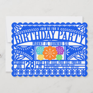 Invitation Mexicaine Fiesta Papel Picado Drapeau BLEU Anniver