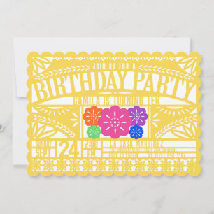 Invitation Mexicaine Fiesta Papel Picado Drapeau JAUNE Annive