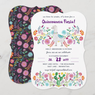 Invitation Mexicaine FIESTA Quinceanera Fleurs folkloriques L