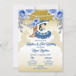 Invitation Mexicaine mignonne fille Baptême et Fleur Bleue d'