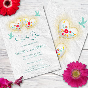 Invitation Mexicaine Pastel Hearts Fleurs Doves Enregistrer L