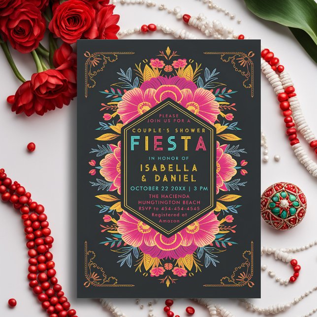 Invitation mexicaine Rancho Fiesta moderne Mariage Couple Dou (rancho mexican wedding couple shower invitation fiesta hacienda bright flowers elegant coed)